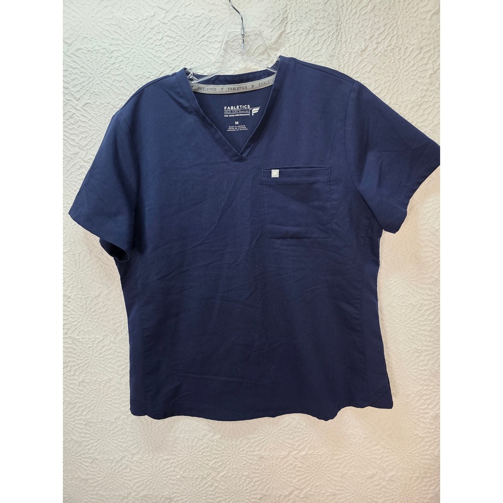 Fabletics Vital Scrub Top Womens Med Navy Blue EUC V-Neck Short Sleeve Pocket